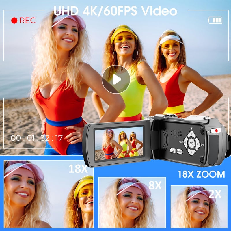 Rumyums Camcorder Video Camera 4K 48MP Vlogging Camera for YouTube TikTok with Wireless Lavalier Microphone for Video Recording, 18X Digital Video Camera 3.0 Inch Screen Digital Camera with Remote - Image 2